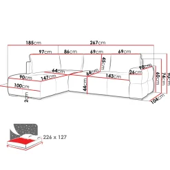Divano letto angolare 3 posti 267x185cm box contenitore grigio Sottovoce