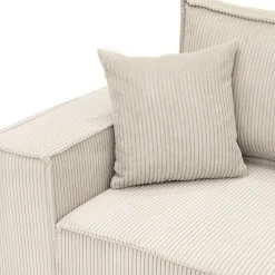 Divano letto angolare 4 posti 272x145cm con box contenitore velluto a coste beige Ploffy