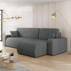 Divano letto angolare 3 posti 244x145cm con contenitore a coste antracite Slurp