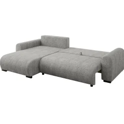 Divano letto angolare 4 posti 285x188cm con contenitore tessuto bouclé grigio chiaro Soft