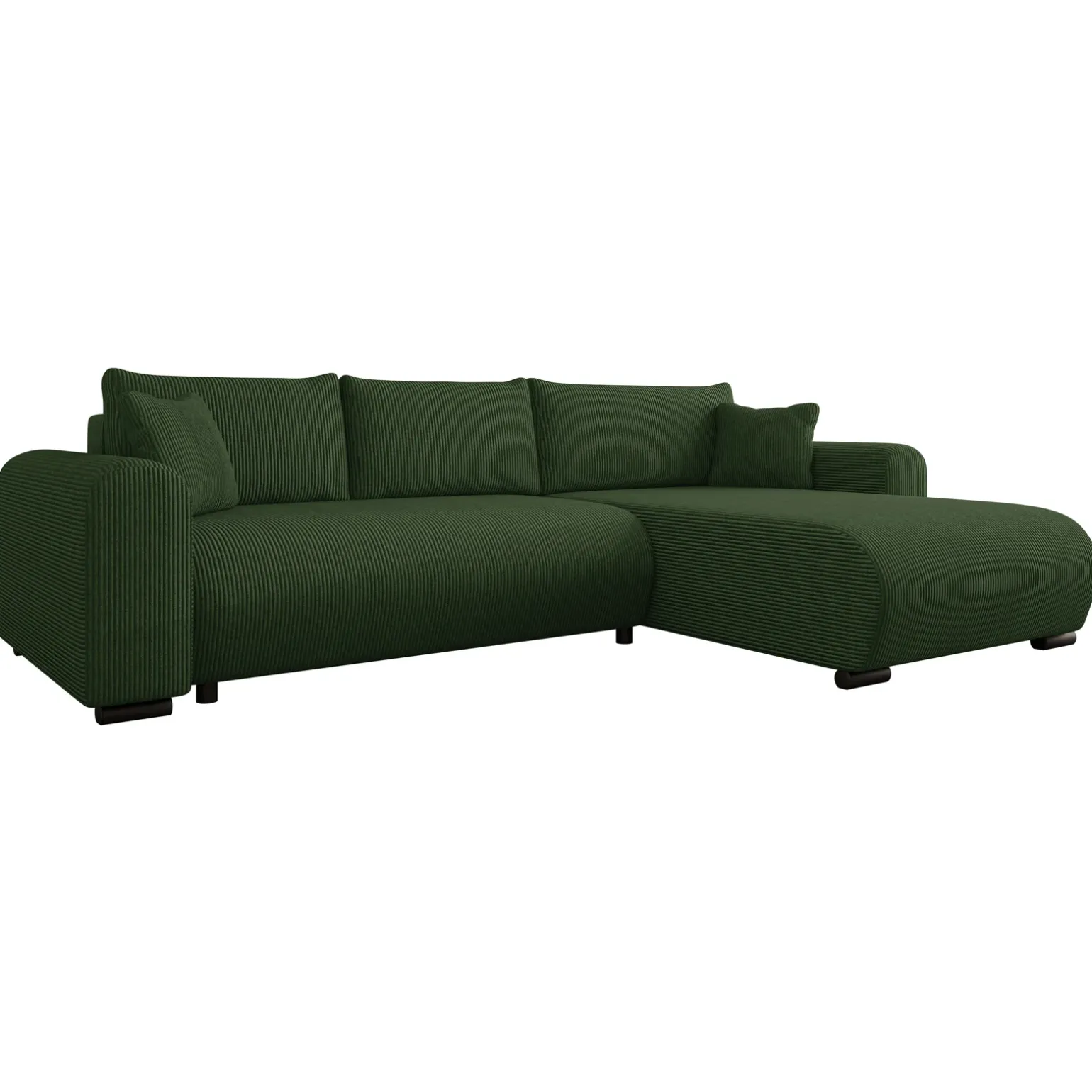 Divano letto angolare 4 posti 285x188cm con contenitore tessuto velluto a coste verde Soft