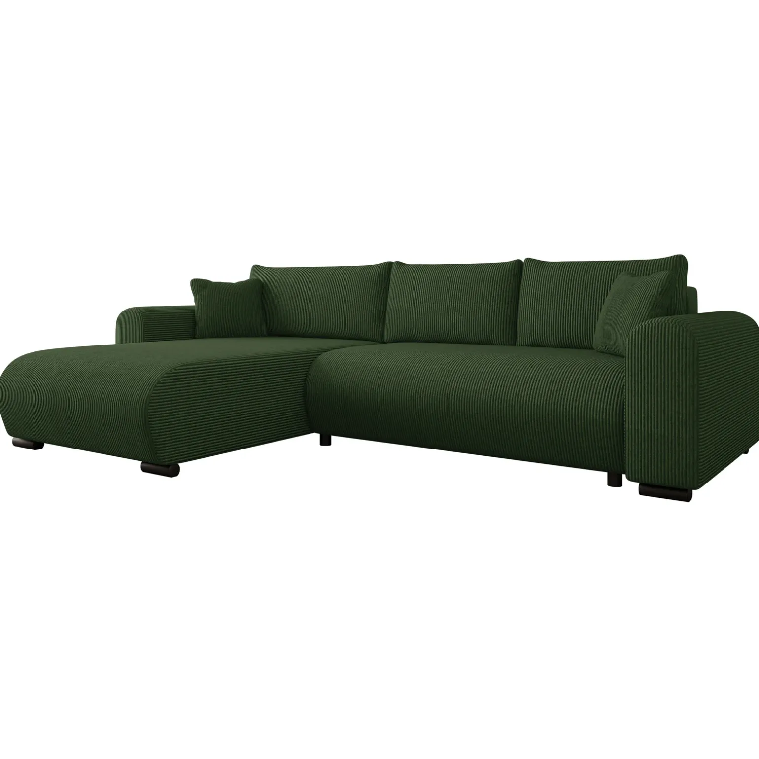 Divano letto angolare 4 posti 285x188cm con contenitore tessuto velluto a coste verde Soft
