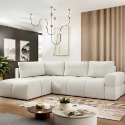 Divano letto angolare 3 posti 267x185cm box contenitore bianco perla Sottovoce