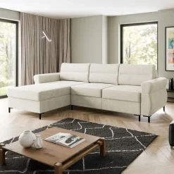 Divano letto angolare 3 posti 258x170 cm con box contenitore imbottito beige chiaro nero Velissa