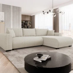 Divano letto angolare 4 posti 285x188cm con contenitore tessuto velluto a coste beige Soft