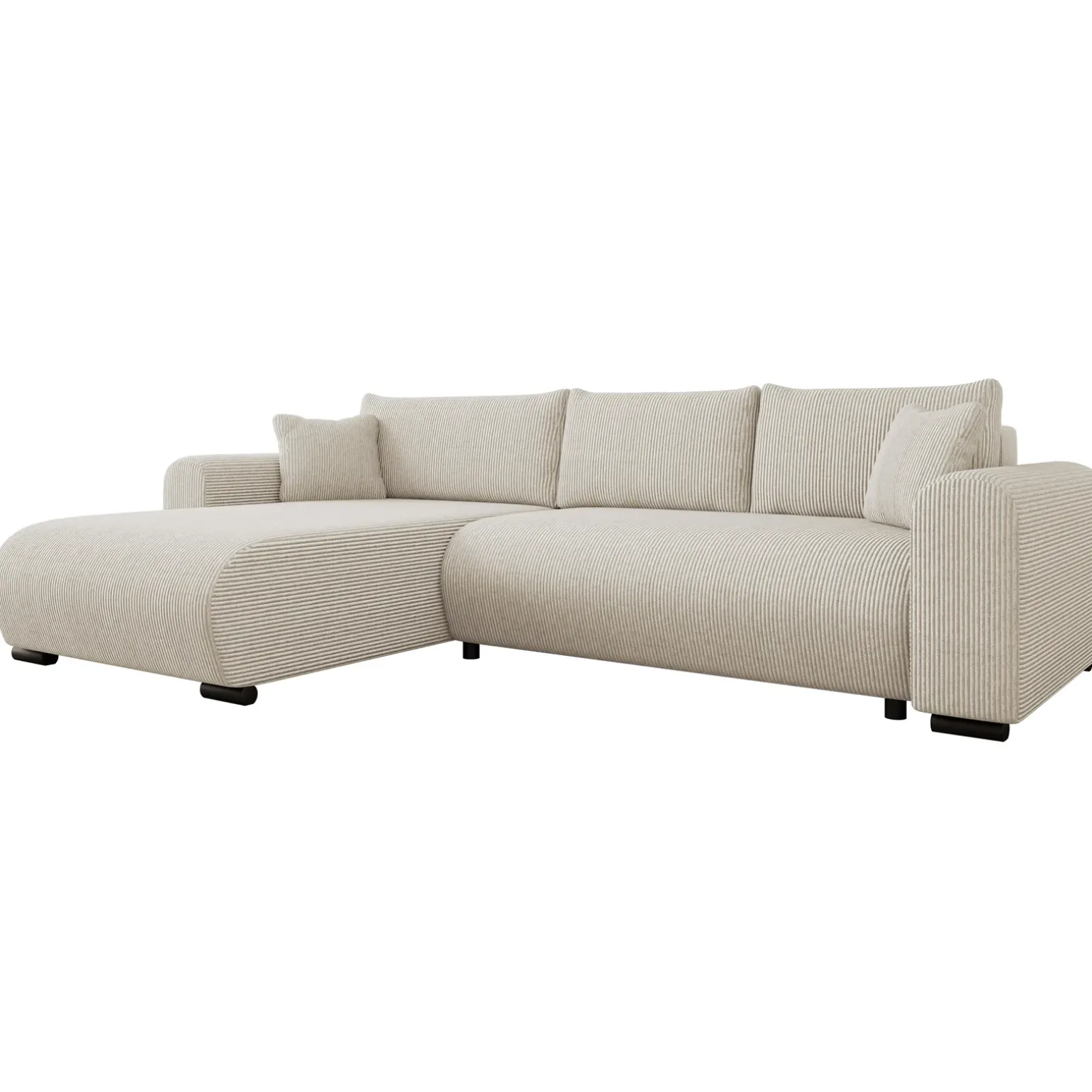 Divano letto angolare 4 posti 285x188cm con contenitore tessuto velluto a coste beige Soft