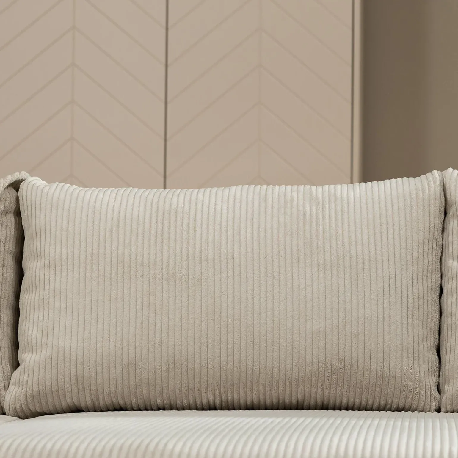 Divano letto angolare 4 posti 285x188cm con contenitore tessuto velluto a coste beige Soft