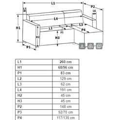 Divano letto angolare 3 posti 260x148cm con contenitore antracite Arturo