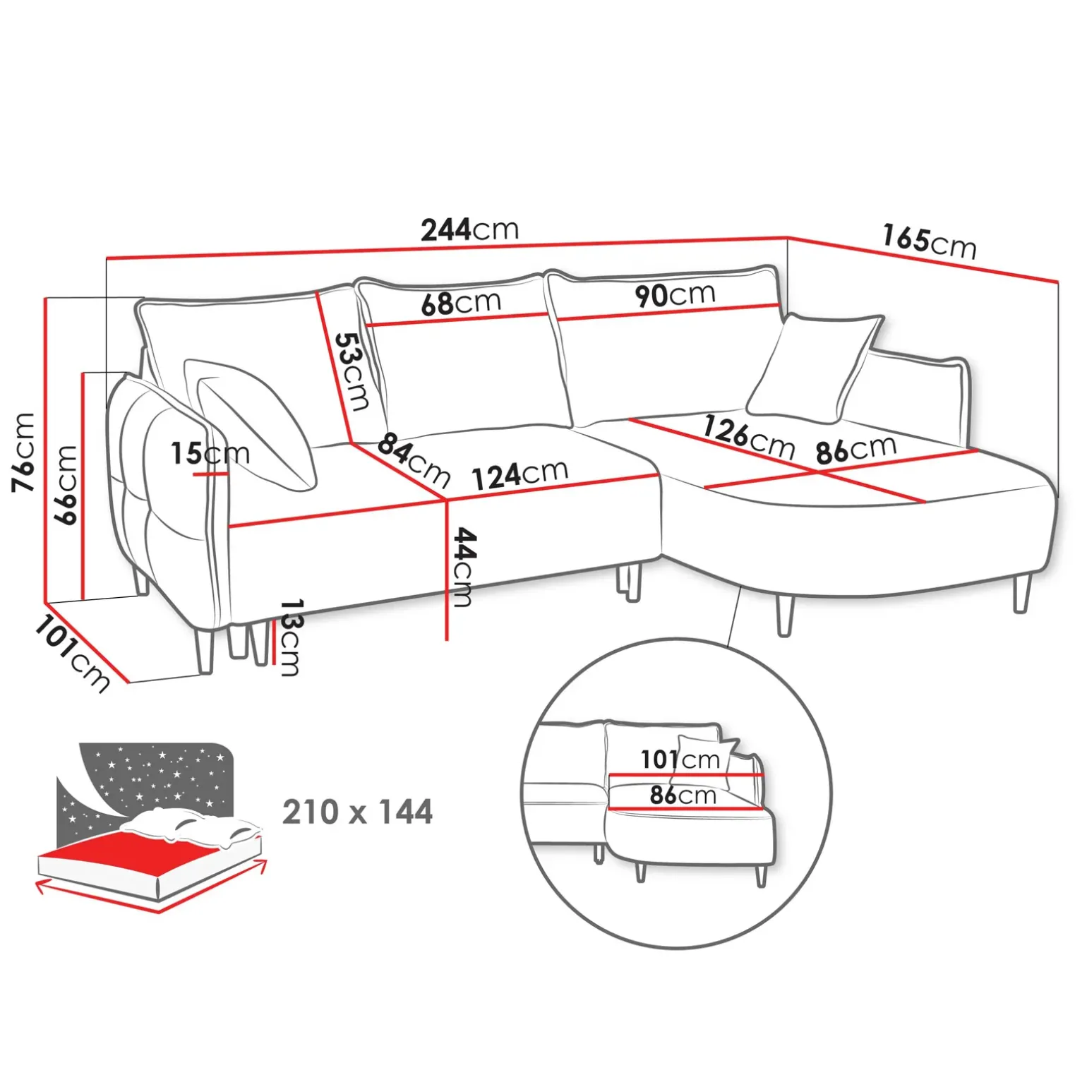 Divano letto angolare 3 posti 244x165cm tessuto tortora Lollypop