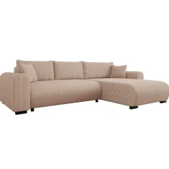 Divano letto angolare 4 posti 285x188cm con contenitore tessuto velluto a coste rosa Soft