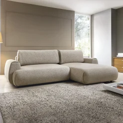 Divano letto angolare destra 3 posti 270x167cm tessuto beige Cloudify