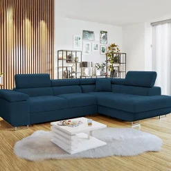 Divano letto angolare destra imbottito 274x203cm blu Bormio