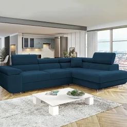 Divano letto angolare destra imbottito 274x203cm blu Bormio