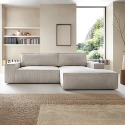 Divano letto angolare destro 3 posti 267x167cm velluto a coste beige Relaxion