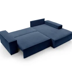 Divano letto angolare destra 3 posti 267x167cm velluto a coste blu Relaxion