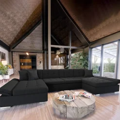 Divano letto angolare moderno design 360x160cm nero Carpiano