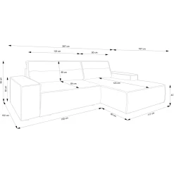 Divano letto angolare sinistro 3 posti 267x167cm velluto a coste beige Relaxion