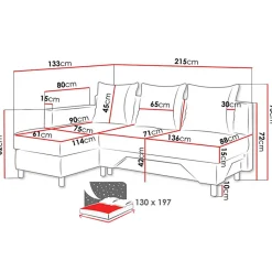 Divano letto angolare sinistra 3 posti 215cm grigio scuro e chiaro Aureliano