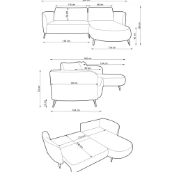 Divano letto angolare sinistra 3 posti 260x180cm tessuto bouclè azzurro Repose