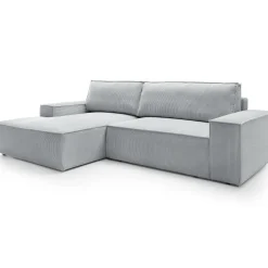Divano letto angolare sinistra 3 posti 267x167cm velluto a coste grigio chiaro Relaxion