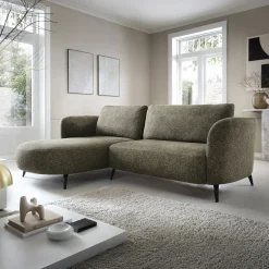 Divano letto angolare sinistra 3 posti 260x180cm tessuto bouclè verde Repose