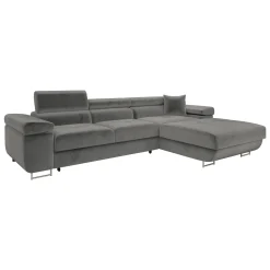 Divano letto con angolo a sinistra 4 posti 280x170cm box contenitore velluto grigio Elvio