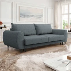 Divano letto matrimoniale 3 posti 251x95cm tessuto grigio scuro Pluffy