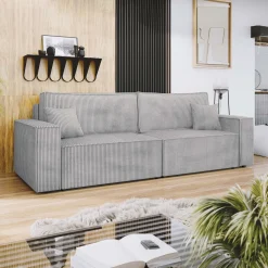 Divano letto matrimoniale 3 posti 245x90cm velluto a coste grigio Ploffy