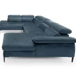 Divano letto regolabile angolare sinistro 5 posti 353x214cm tessuto azzurro Calmora