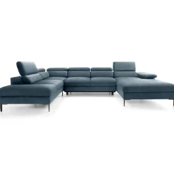 Divano letto regolabile angolare sinistro 5 posti 353x214cm tessuto azzurro Calmora
