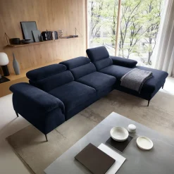 Divano letto regolabile angolare destra 4 posti 288x182cm tessuto blu Loungey
