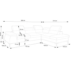 Divano letto regolabile angolare sinistra 5 posti 280x214cm tessuto arancio corallo Snuggity