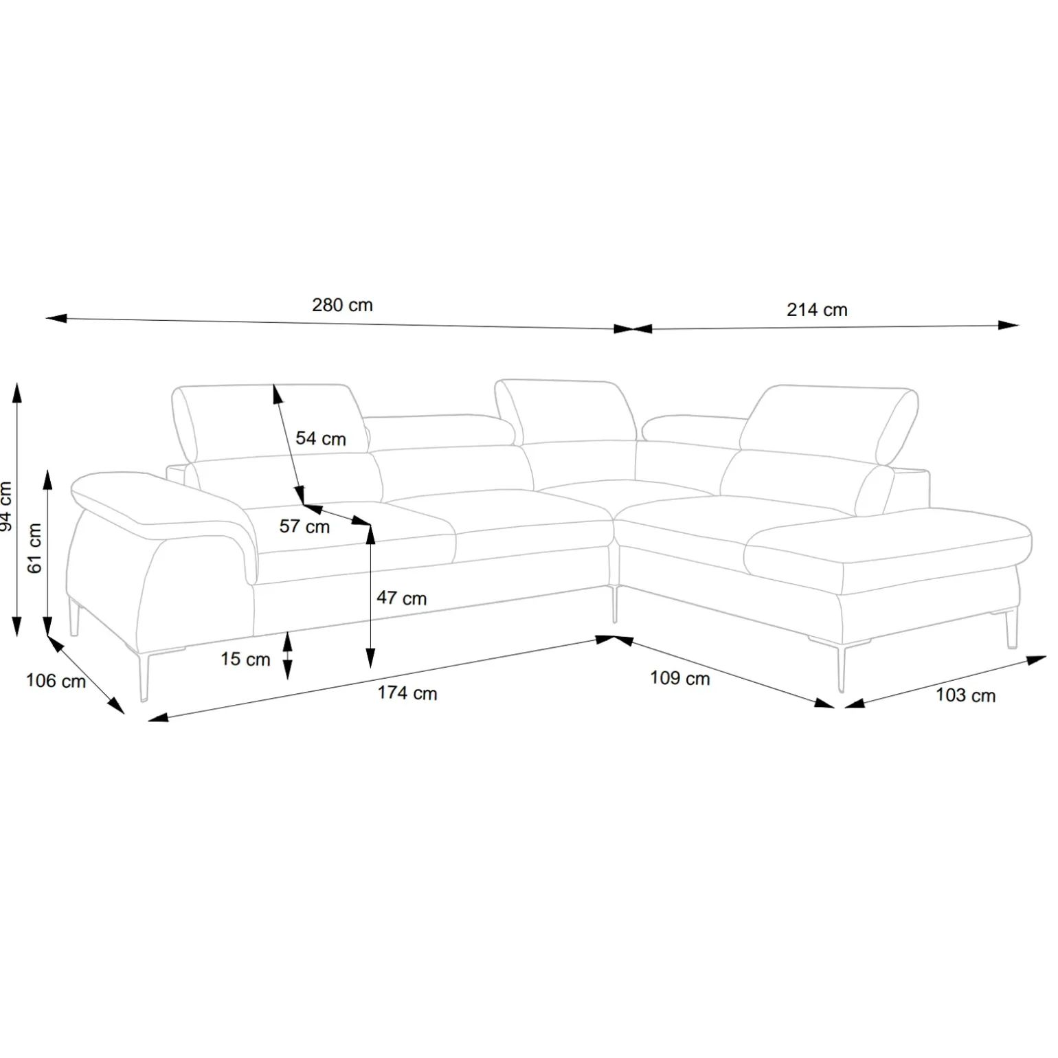 Divano letto regolabile angolare sinistra 5 posti 280x214cm tessuto arancio corallo Snuggity