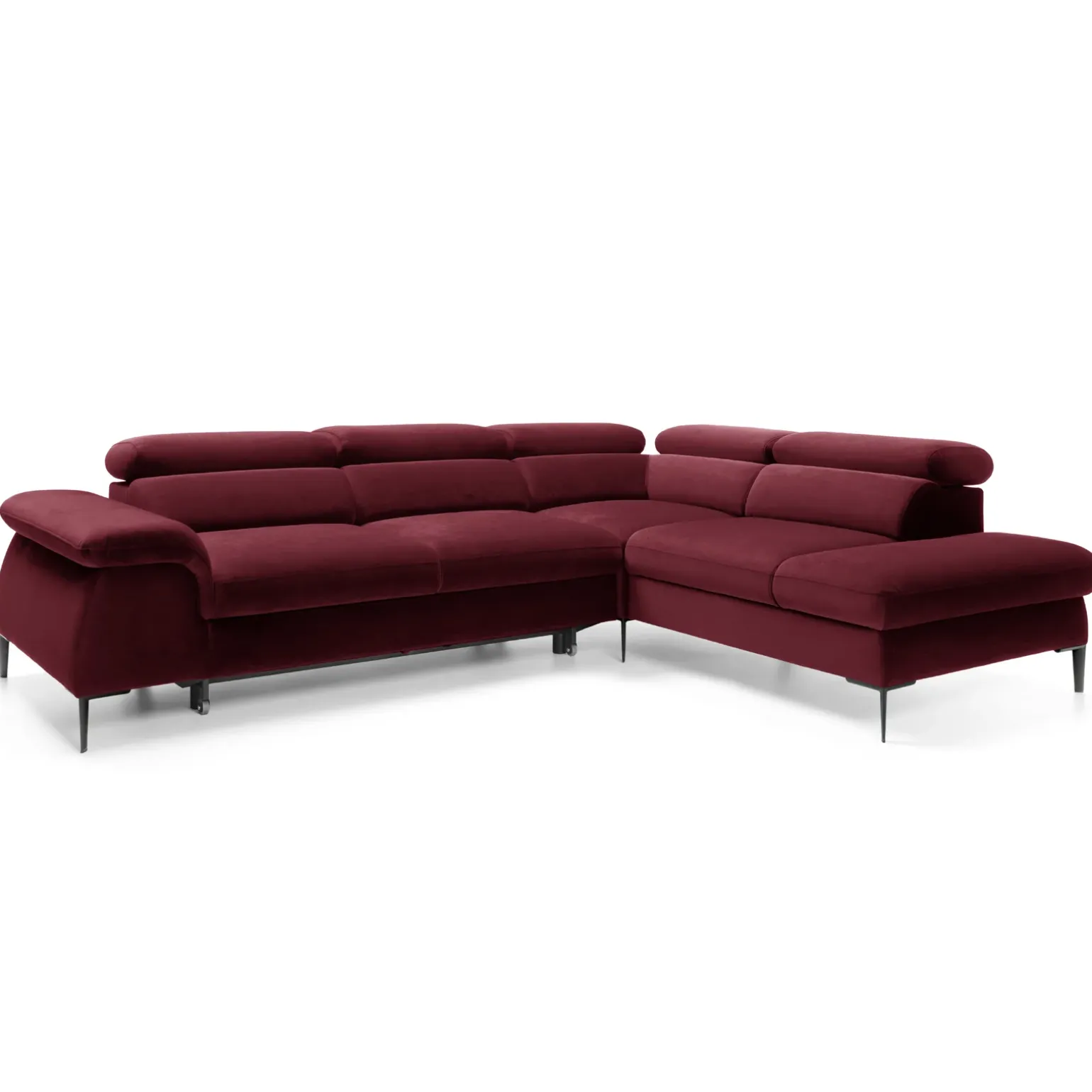 Divano letto regolabile angolare destra 5 posti 280x214cm tessuto rosso bordeaux Snuggity