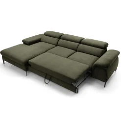 Divano letto regolabile angolare sinistra 4 posti 288x182cm tessuto verde oliva Loungey