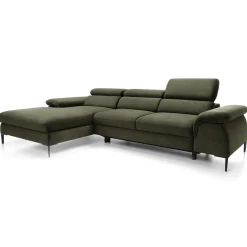 Divano letto regolabile angolare sinistra 4 posti 288x182cm tessuto verde oliva Loungey