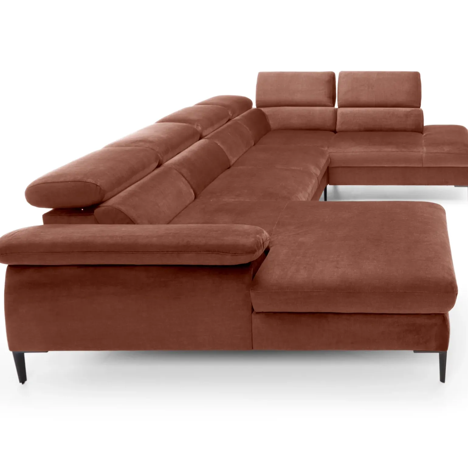 Divano letto regolabile angolare destro 5 posti 353x214cm tessuto arancio corallo Calmora