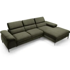 Divano letto regolabile angolare destra 4 posti 288x182cm tessuto verde oliva Loungey