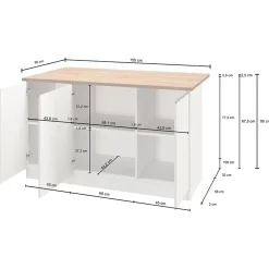 Isola cucina centrale 155x90cm 3 ante bianco laccato con piano grigio effetto pietra Gourmet