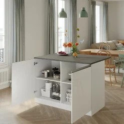 Isola cucina centrale 125x90cm bianco piano grigio pietra Gourmet