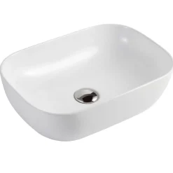 Lavabo bagno da appoggio 46x32cm in ceramica bianco lucido Frejus