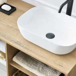 Lavabo bagno da appoggio 46x32cm in ceramica bianco lucido Frejus