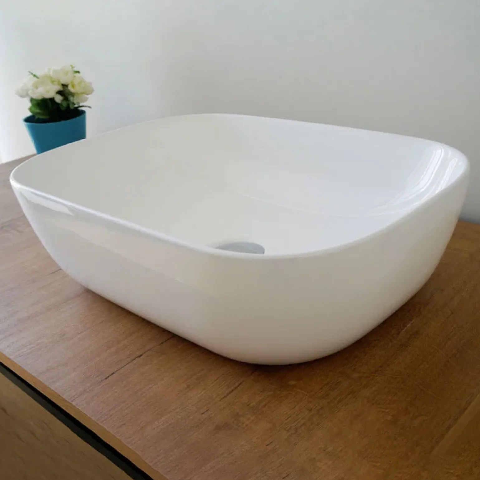 Lavabo bagno da appoggio 46x32cm in ceramica bianco lucido Frejus