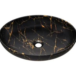 Lavabo bagno da appoggio 52x40cm ceramica nero oro Limpid
