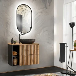 Lavabo bagno da appoggio 52x40cm ceramica nero oro Limpid