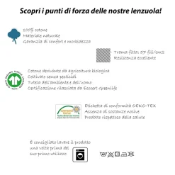 Lenzuolo francese con angoli in cotone bio 140x200cm bianco Rolla