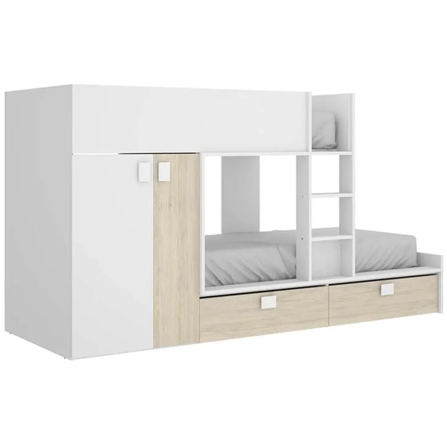 Letto a castello con armadio 275x106cm bianco rovere Clark