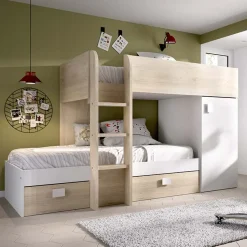 Letto a castello per bambini con armadio 255x112cm rovere bianco Sole