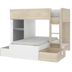 Letto a castello per bambini con armadio 255x112cm rovere bianco Sole
