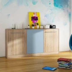 Letto a scomparsa orizzontale 90x200cm singolo rovere blu Alvin Gihome®